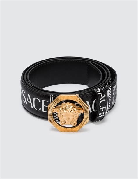 versace 90s vintage logo leather belt|Versace la medusa leather belt.